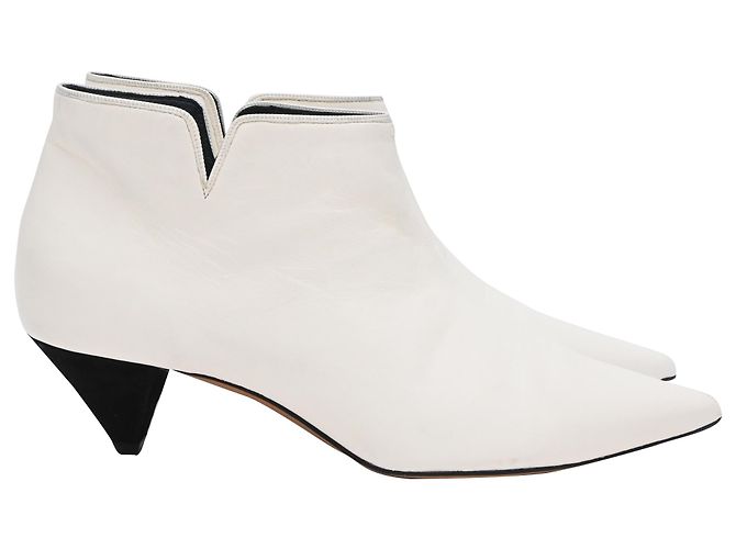 Edge Céline Bottines à bout pointu Celine en cuir blanc Écru