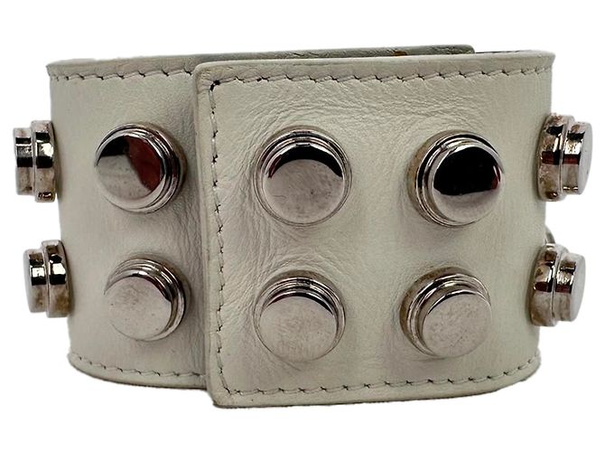 Bracciale Wrap con Borchie Saint Laurent in Pelle Bianca Bianco