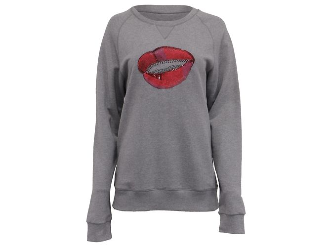 Sudadera Dries Van Noten de algodón gris con lentejuelas en forma de labios