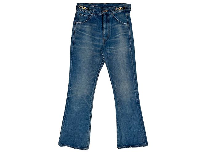 Céline Vaqueros acampanados Celine Dylan Triomphe con detalle de cadena en algodón azul