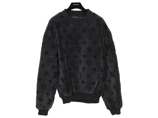 Louis Vuitton Graues Shearling Monogram Crewneck T-Shirt in Größe Xxl