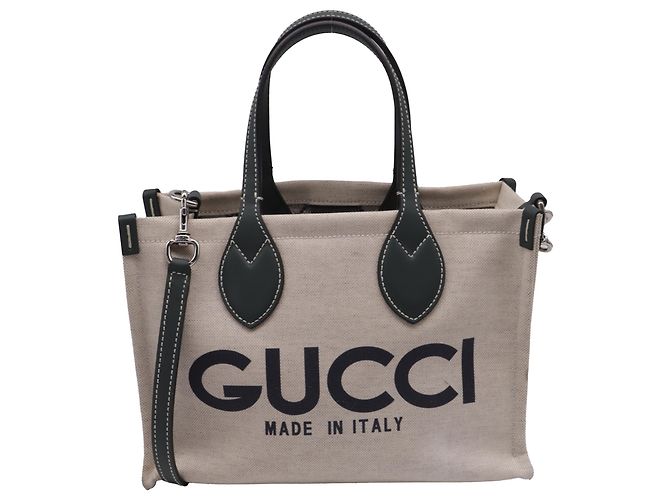 Mala Tote Gucci Small com estampado de logo em lona bege