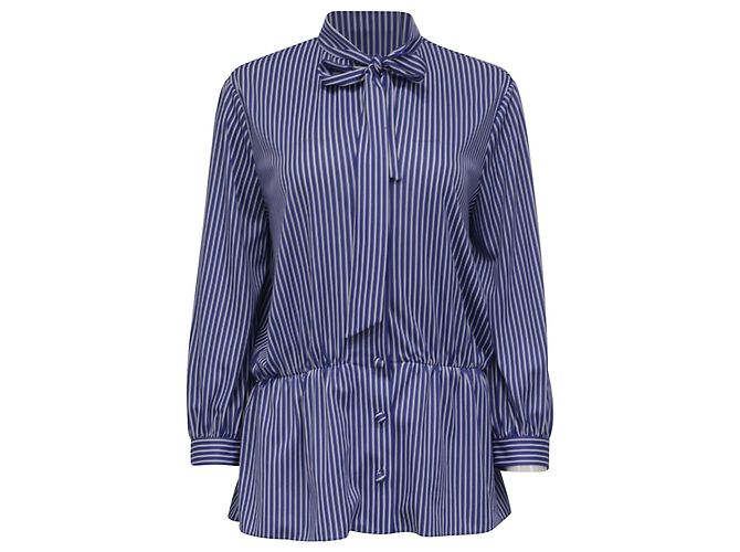 Balenciaga gestreifte Bluse mit Bindehals aus blauem Polyester