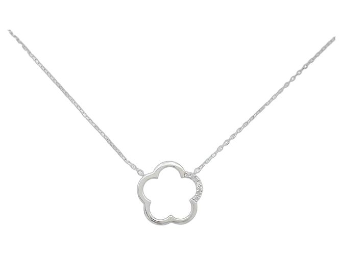 Autre Marque Collar de Flor en Oro Blanco K10 y Diamantes Plata