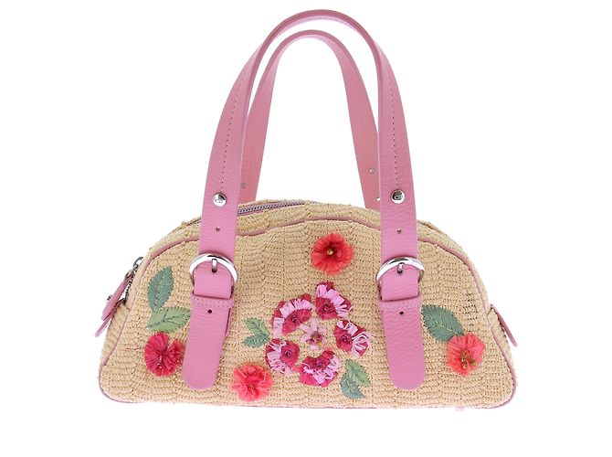 Dior Bolsa de ráfia bordada Multicor