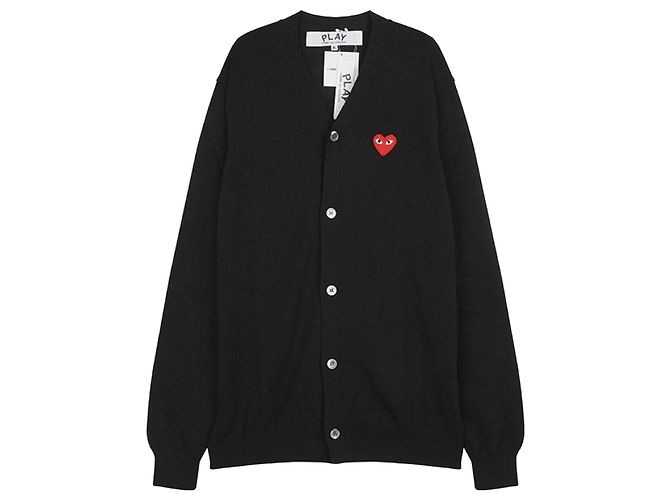 Comme Des Garcons Strick-Cardigan mit V-Ausschnitt und rotem Herz - Schwarz