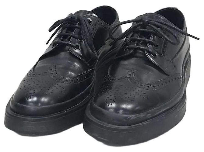 Prada Brushed Leather Derby Shoes Black