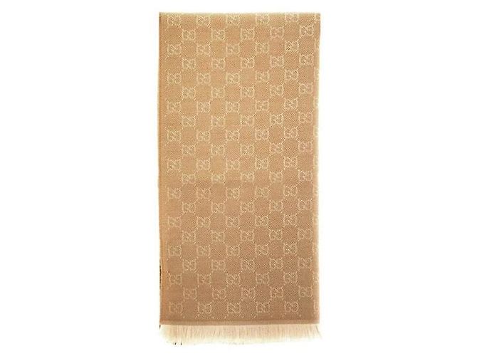 Gucci Cachecol de lã jacquard GG Beige Ivory Marrom