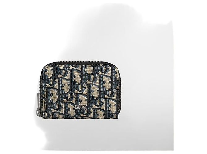 Dior Zipper Coin Purse Beige Black Oblique Jacquard