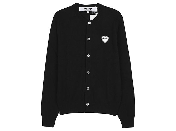 Comme Des Garcons Strickcardigan mit weißen Herzen Schwarz AX