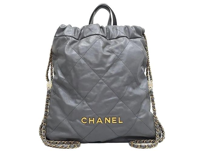 Chanel Medium Backpack in Dark Grey Calfskin Brown