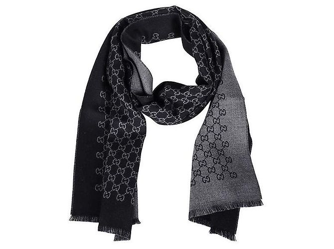 Gucci Cachecol de Lã Two-Tone GG Jacquard Black Grey Marrom