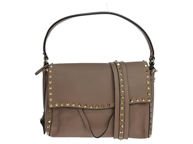 Valentino Garavani Rockstud Top Handle Leather Small Bege