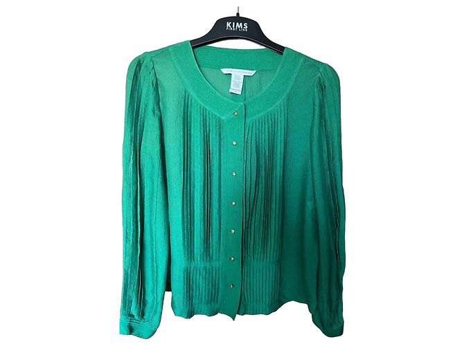 Blusa plisada de seda verde Diane von Furstenberg