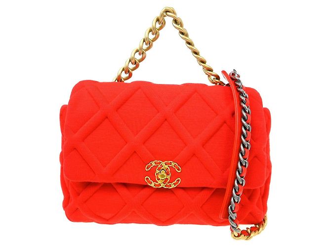 Chanel 19 Flap Quilted Jersey Medium Vermelho