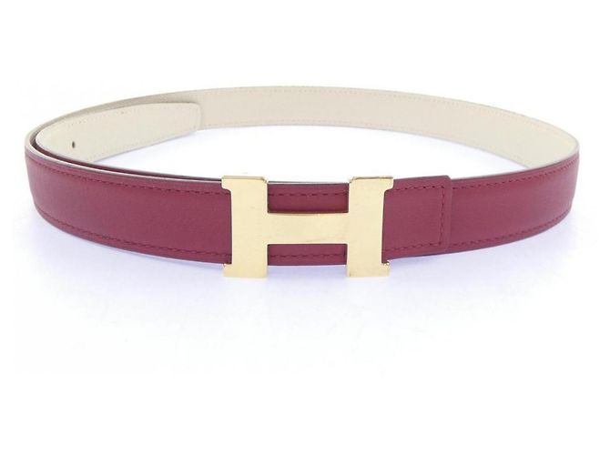 Hermès Cinturón reversible Hermes Mini Constance 24mm Blanco Roja