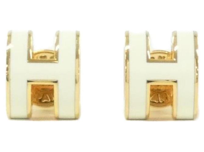 Hermès Orecchini a lobo Hermes Pop H MINI Gold and White Bianco D'oro 