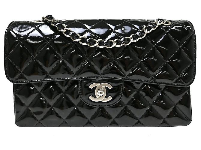 Chanel Timeless - Classic Double Flap Quilted Crinkled Patent Medium Nero