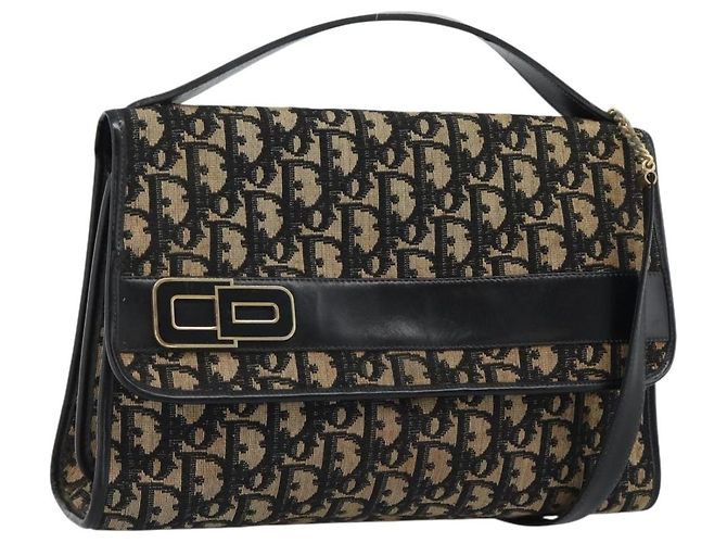 Borsa a tracolla Christian Dior Trotter Canvas 2way Navy Gold Auth 195594A D'oro Blu navy