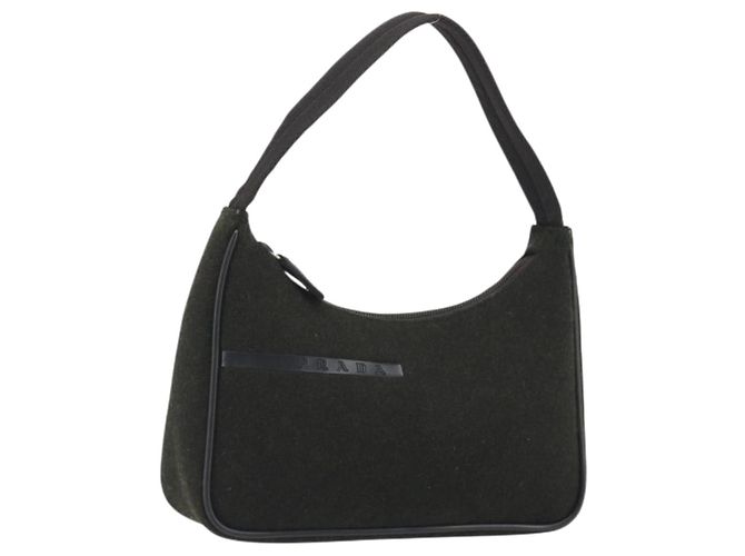 PRADA PRADA Sports Hand Pouch Wool Khaki Silver Auth 195649A Prata Caqui
