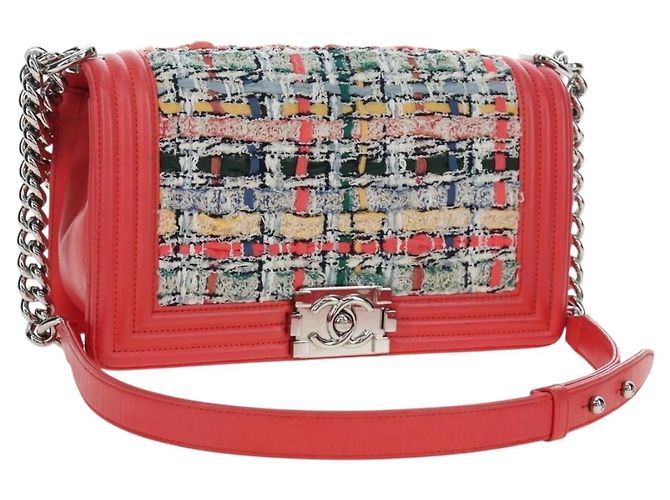 Le Boy CHANEL Boy Chanel 25 Bolsa de ombro com corrente em tweed rosa prateado CC Auth BA14598SAM