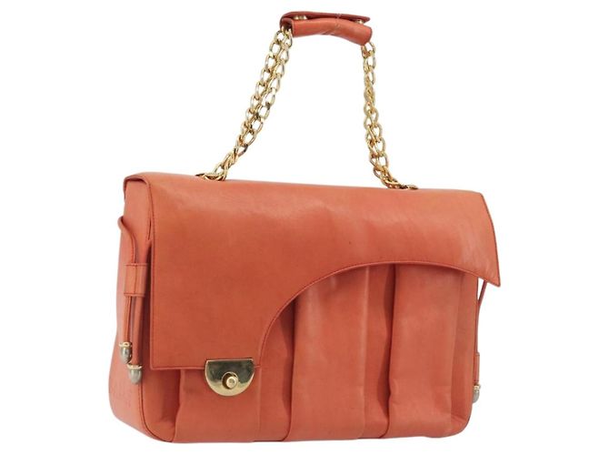 Bolsa de mão com corrente BALLY em couro Orange Gold Auth 196277 Dourado Laranja