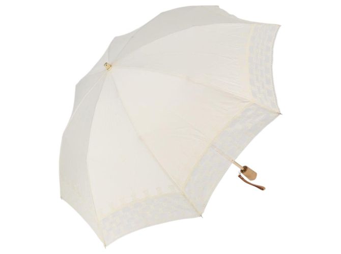 Céline CELINE Folding Umbrella Nylon White Gold Auth 193720M Golden