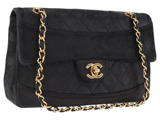 Borsa a tracolla CHANEL Matelasse con catena in pelle d'agnello nera e oro CC Auth 195725 Nero D'oro