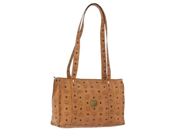 Borsa a tracolla MCM Vicetos Logogram PVC Leather Brown Gold Auth 195687 Marrone D'oro