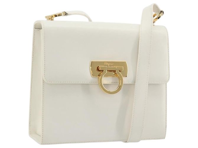 Borsa a tracolla Salvatore Ferragamo Gancini in pelle bianca e oro Auth 196208 Bianco