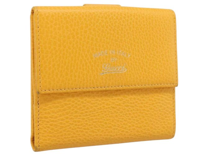 Cartera Compacta GUCCI de Cuero Amarillo Oro 368233 Auth 196070A Dorado