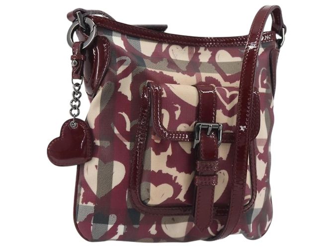 Borsa a tracolla BURBERRY Nova Check PVC Leather Beige Red Auth 195410A Rosso