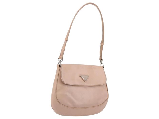 PRADA Creo Shoulder Bag Leather Pink Silver Auth 195340A Silvery