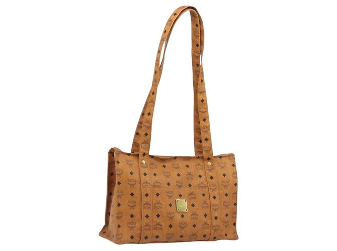 Sac Cabas MCM Vicetos PVC Cuir Marron Ton Or Auth 195383
