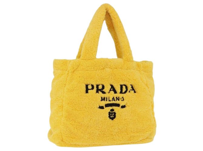 Bolso Tote PRADA Pile Yellow Silver Auth ka5626V Plata Amarillo