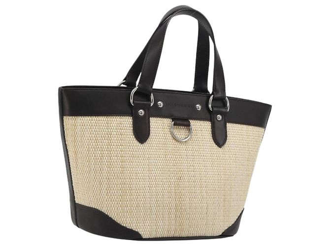 BURBERRY Handtasche Stroh Beige Silber Auth 195974A