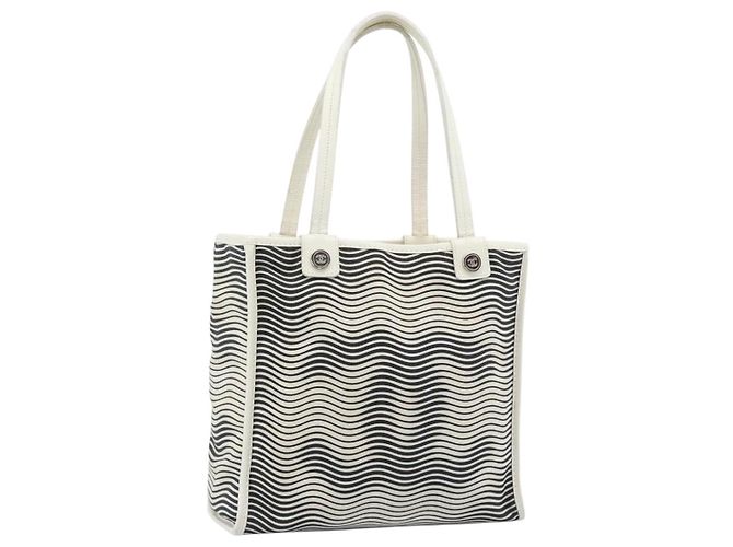 Borsa Tote CHANEL Canvas Black White Silver CC Auth bs36766 Nero Argento Bianco