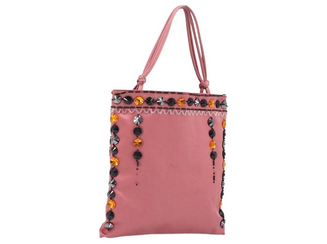 PRADA Handtasche Satin Pink Silver Auth bs36714 Silber