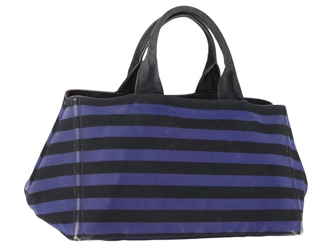 Borsa Tote PRADA Canapa GM Canvas Blu Oro Auth 195738 D'oro
