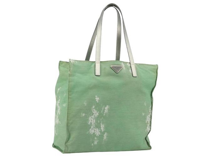 Borsa Tote PRADA Canvas Green Silver Auth 196296A Argento Verde
