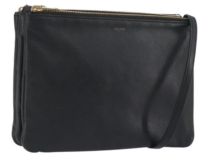 Céline Borsa a tracolla CELINE Trio in pelle nera e oro Auth 195660 Nero D'oro
