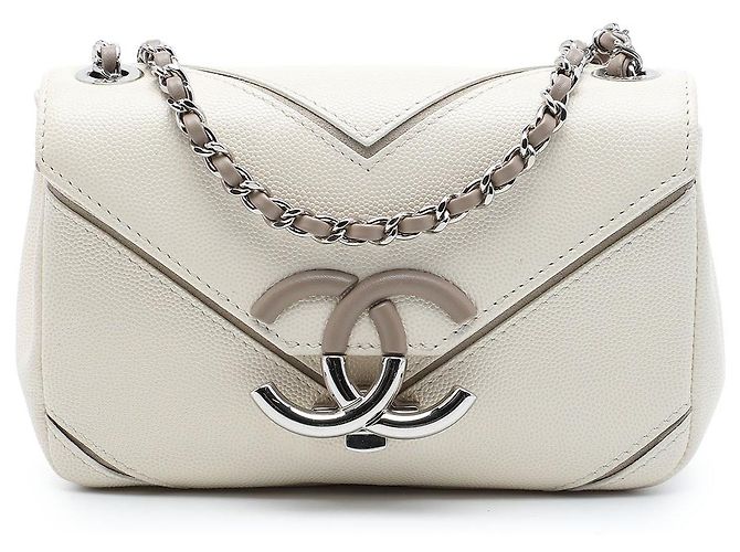 Borsa a tracolla Chanel Small Macro Chevron Caviar bianca Bianco