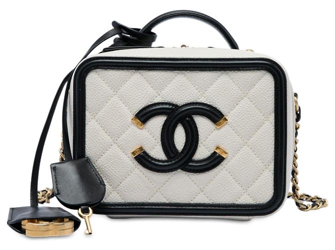 Chanel Small Caviar CC Filigree Vanity Case weiß