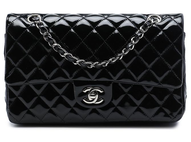Borsa a tracolla Chanel Medium Classic Double Flap in vernice nera Nero