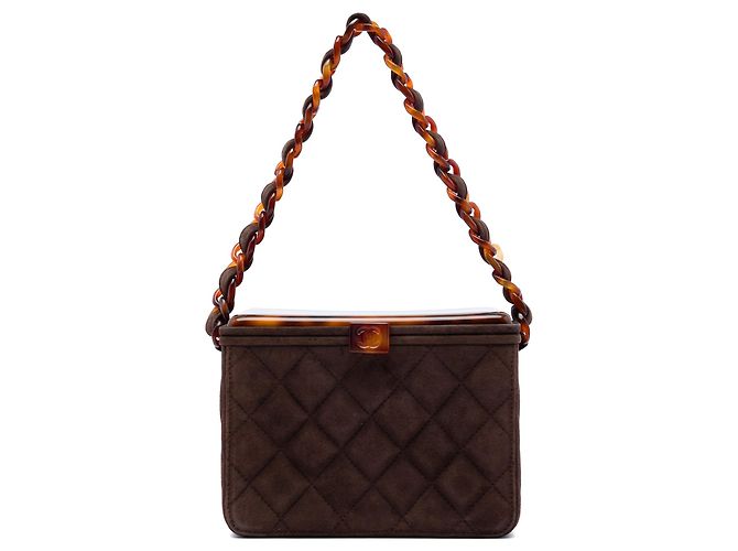 Bolsa Vanity Box Chanel CC em camurça acolchoada castanha Marrom