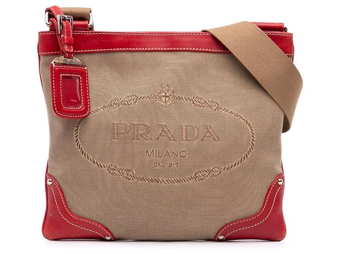 Borsa a tracolla Prada Canvas Canapa Logo rossa Rosso