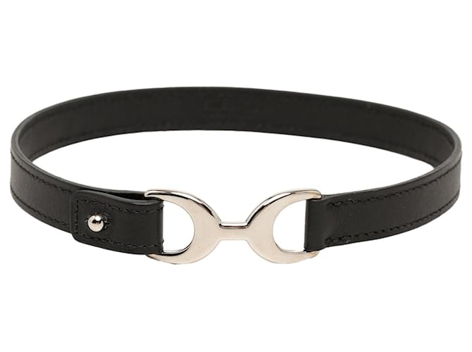 Black Hermès Swift Palladium Plated Pavane Double Tour Bracelet 
