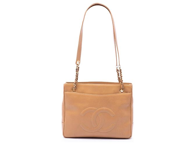 Bolsa de Ombro Chanel CC Caviar Bege