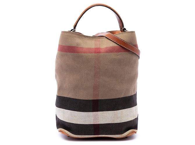 Borsa a secchiello satchel Burberry Ashby Medium Mega Check Canvas Marrone