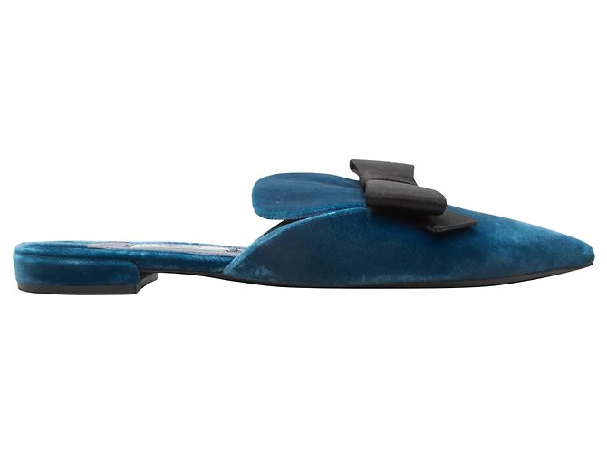 Mules Flat in Velluto a Punta Prada Blu e Nere Taglia 37.5
